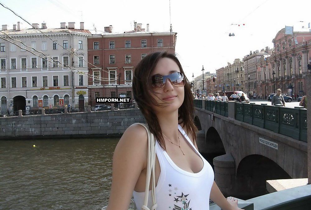Russian dark haired nymph walked in the streets of Saint Petersburg and then