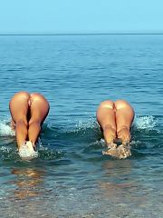 Nudist girls swimming